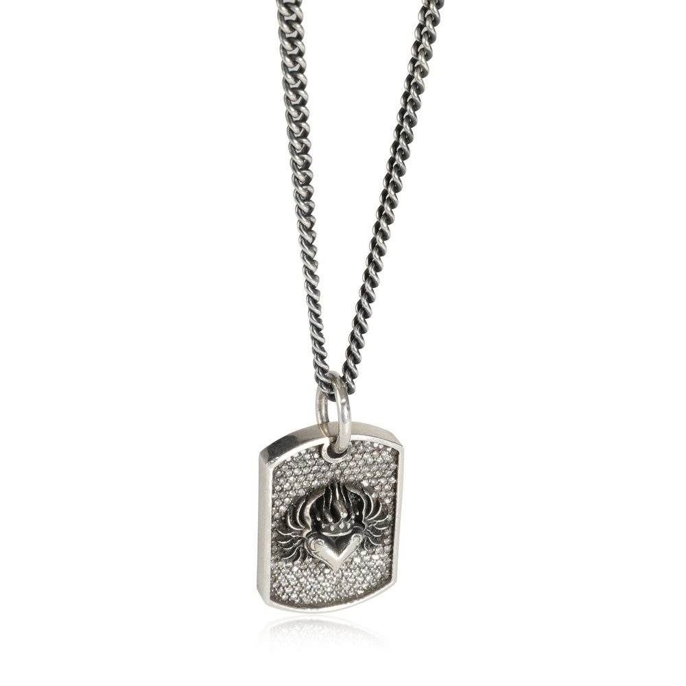 King Baby Diamond Small Chosen Heart Relic Dog Tag Pendant in Sterling Silver